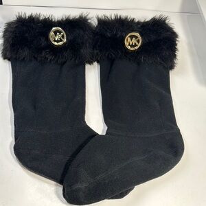 Michael Kors Black Fur-Trimmed Boot Liner Socks-New